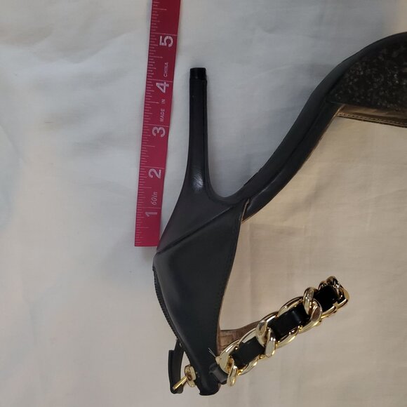 Sam & Libby Black/Gold Snake Print Ankle Chain Stiletto Heels Pumps Women's Sz 8 - Picture 12 of 12
